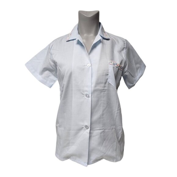 70s Carole floral lace trimmed light blue button down shirt . small . made in US - Picture 5 of 8